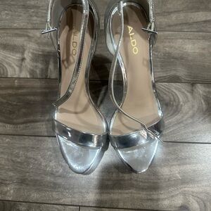 ALDO Metallic Silver Strappy Heels